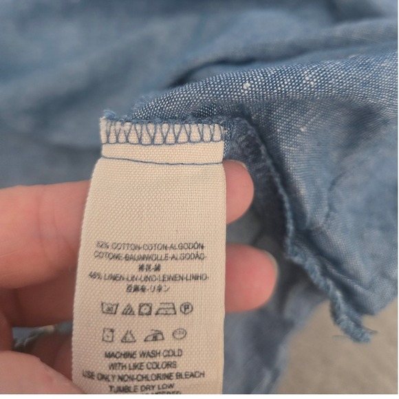 Free People Off The Shoulder Denim Chambray Long Sleeve Top Linen Cotton Small - Picture 8 of 8